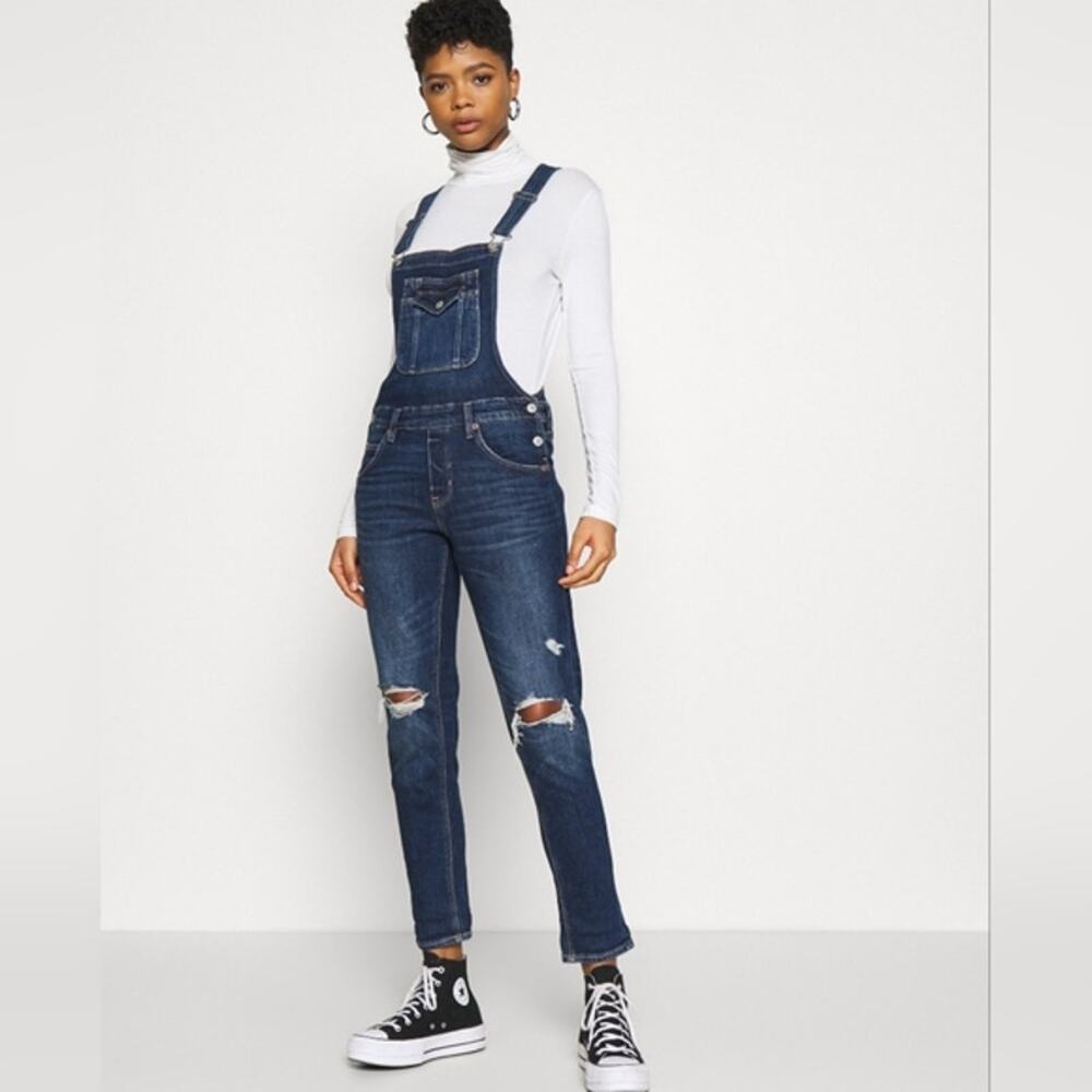 American Eagle Overalls Womens Size XS Tom Girl Stretch Cotton Blend Dark Wash - Picture 3 of 16
